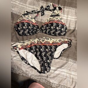 Swimsuits For All Black and Cream Floral Bikini